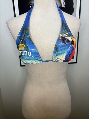 Corona Blue Tropical Parrot Triangle Bikini Top